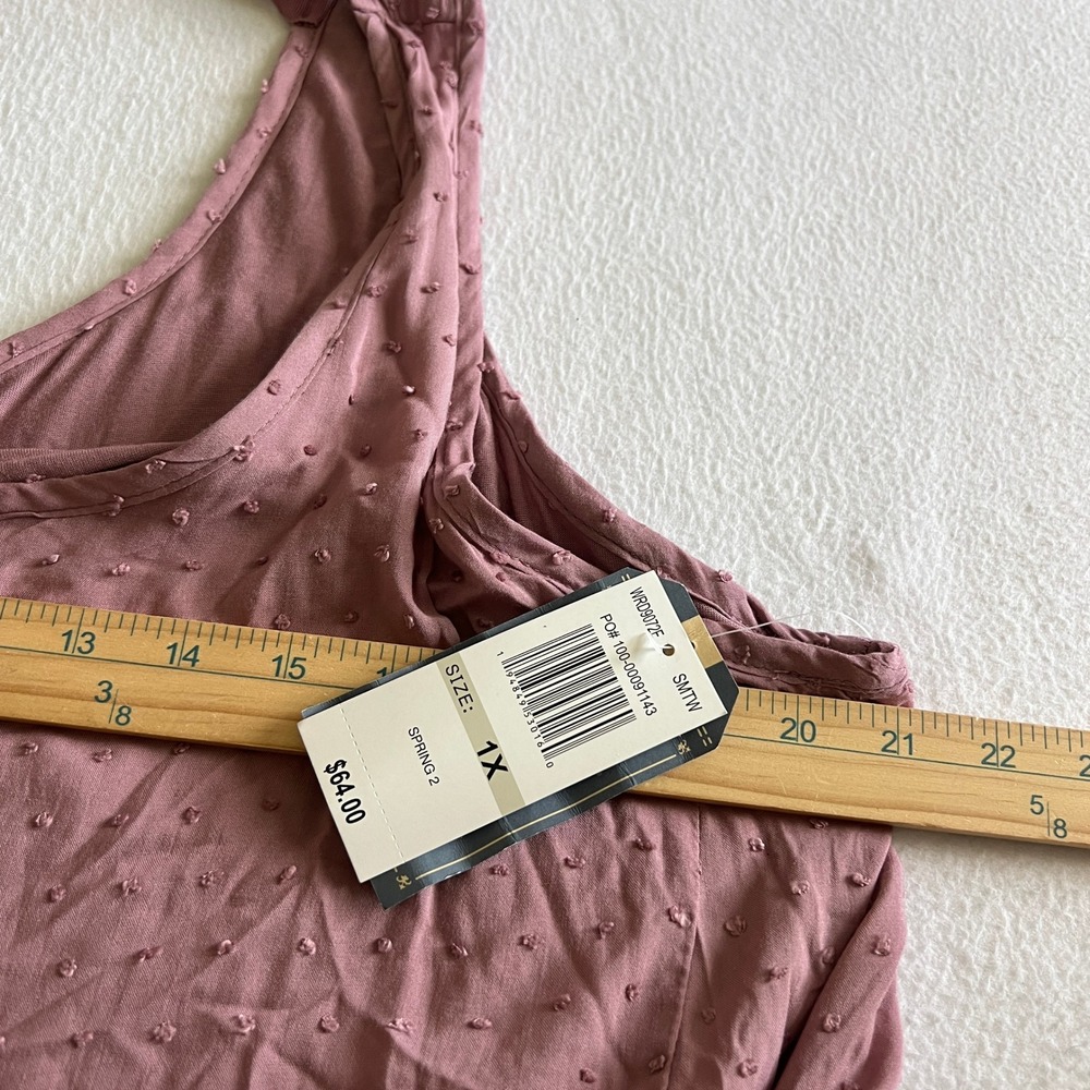 Democracy Swiss Dot Tank Top Womens Size 1X Mauve Boho Ruffle Hem Rayon Blouse - Picture 12 of 13